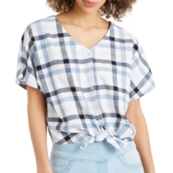 Style & Co. Tops - Style & Co Plaid Tie Front Top